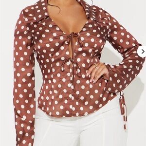 Fashion Nova Brown Polka Dot Blouse